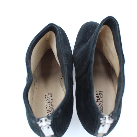Michael Kors Suede Heels Womens 9.5 Black Platform Bootie Zip Classic Career - Picture 6 of 11
